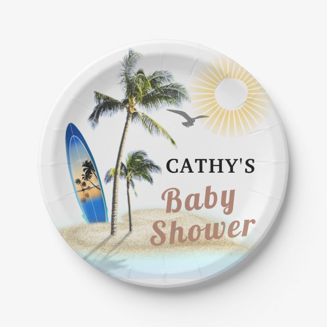 Plato De Papel Placa de papel redonda Baby Shower 7" para Beach S (Anverso)