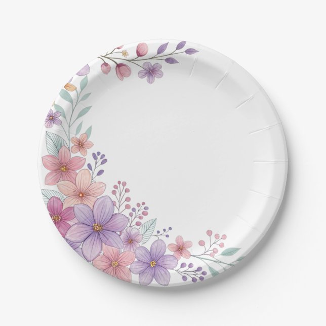 Plato De Papel Placa de papel redondo floral (Anverso)