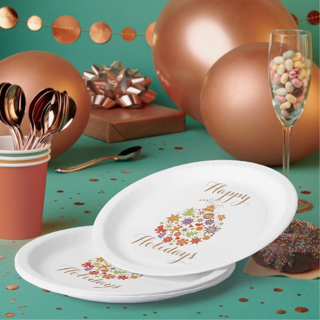 Plato De Papel Placa de papel retro de adorno navideño (Multi)