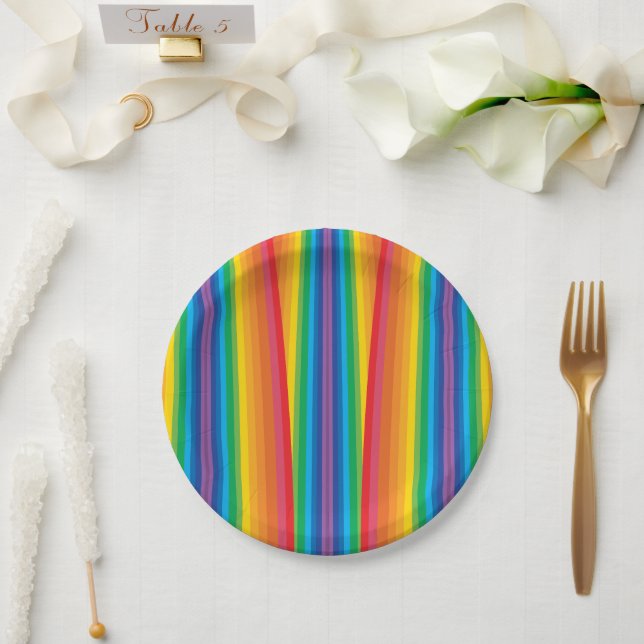 Plato De Papel Placa de papel Retro Rainbows de 7" (Boda)