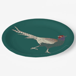 Plato De Papel Placa de papel retro vintage Pheasant turquesa