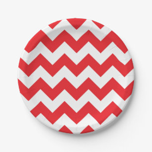 Plato De Papel Placa de papel roja y blanca de Chevron