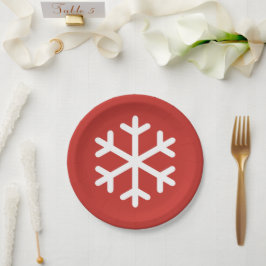 Plato De Papel Placa de papel rojo con copo de nieve para navidad