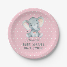 Plato De Papel Placa de papel rosa Baby Shower para elefante chic