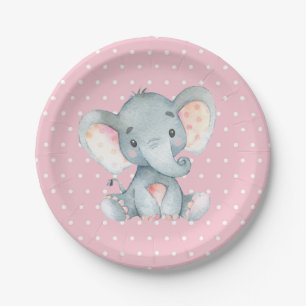 Plato De Papel Placa de papel rosa Baby Shower para elefante chic
