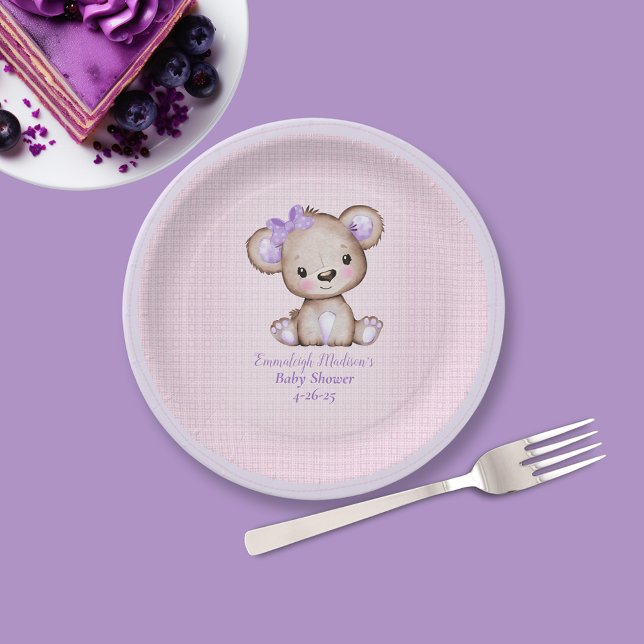Plato De Papel Placa de papel rosa de Chica de oso morado (Subido por el creador)