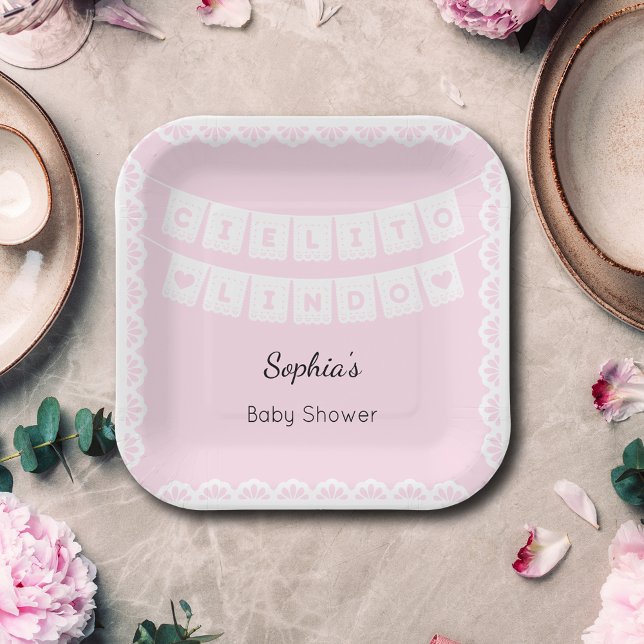 Plato De Papel Placa de papel rosa de Cielito Lindo Baby Shower (Subido por el creador)