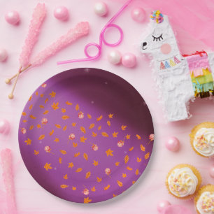 Plato De Papel Placa de papel rosa para hojas y Rosas de otoño