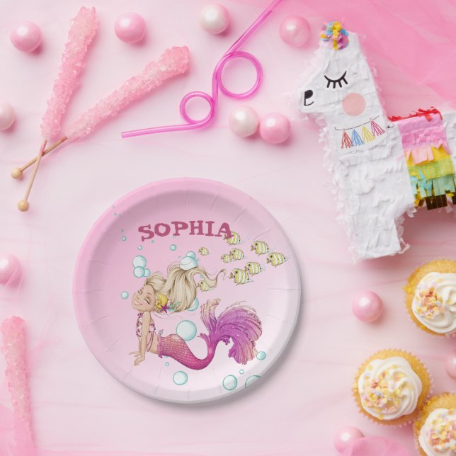 Plato De Papel Placa de papel rosa rosado personal de Sirena (Fiesta)