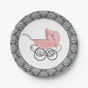Plato De Papel Placa de papel rosada elegante de Baby Shower del