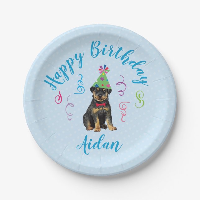 Plato De Papel Placa de papel Rottweiler de fiesta de cumpleaños (Anverso)