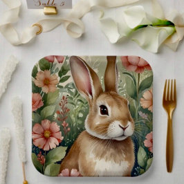 Plato De Papel Placa de papel Rubor Blooms y Bunny Dreams