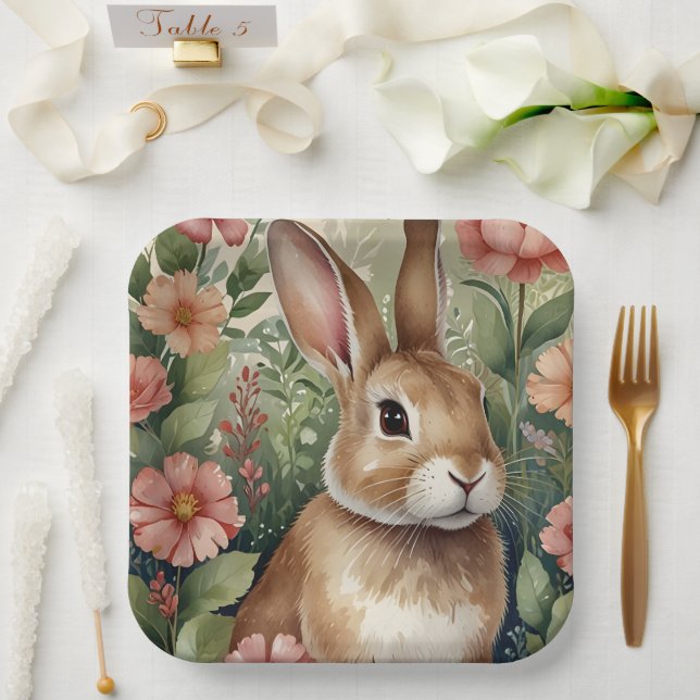 Plato De Papel Placa de papel Rubor Blooms y Bunny Dreams (Boda)