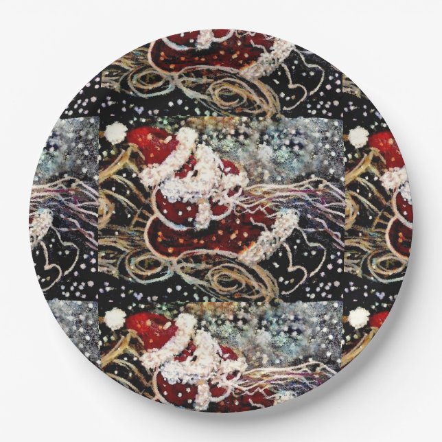 Plato De Papel Placa de papel Santa durable con trineo (Anverso)