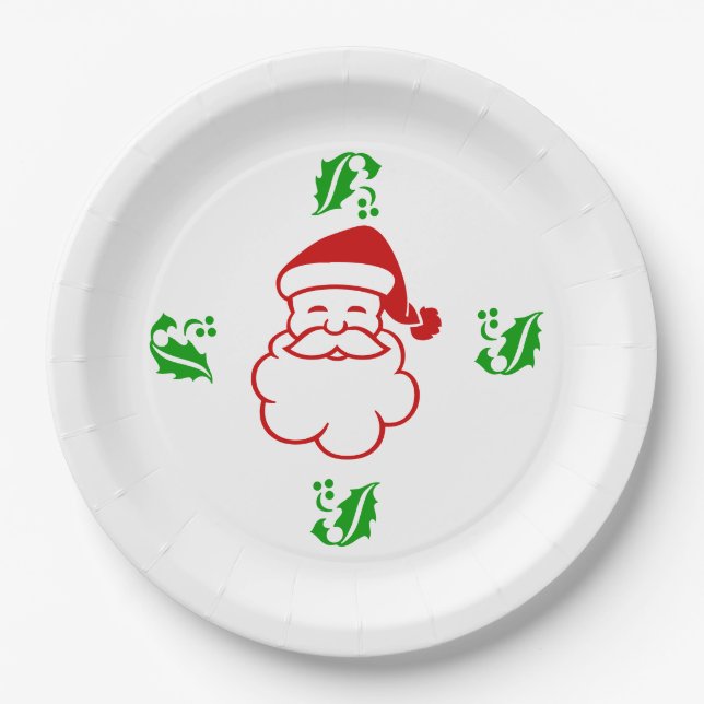 Plato De Papel Placa de papel - Santa y Holly (Anverso)
