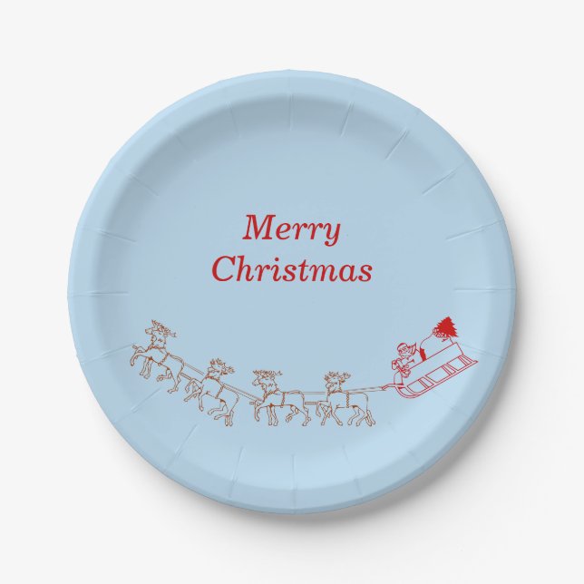 Plato De Papel Placa de papel - Santa y Sleigh (Anverso)