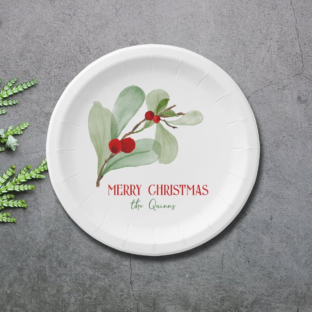 Plato De Papel Placa de papel simple para Navidades de verde (Simple Greenery Christmas Paper Plates)