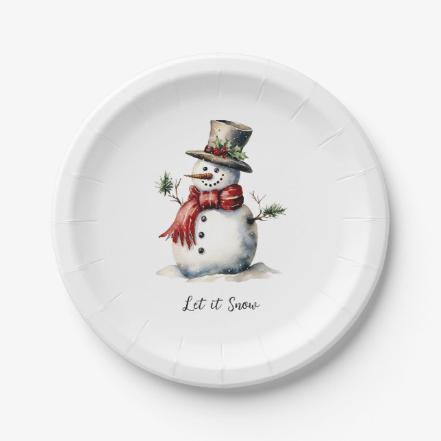 Plato De Papel Placa de papel Snowman editable (Anverso)