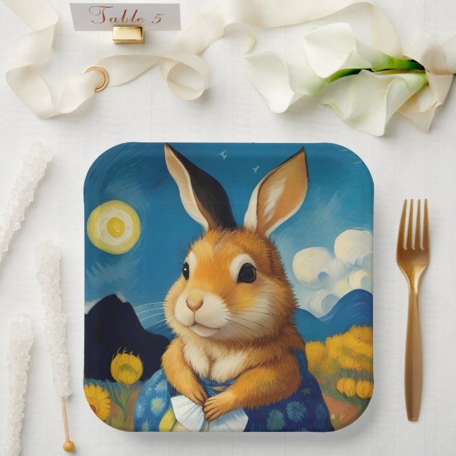 Plato De Papel Placa de papel Starry Spring Bunny (Boda)