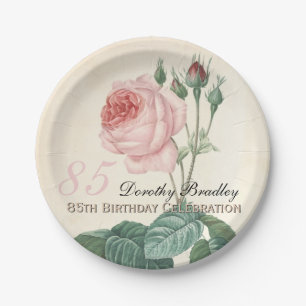 Plato De Papel Placa de papel subió vintage de la 85a celebración