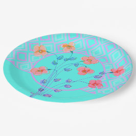 Plato De Papel Placa de papel Verde azulado con flores