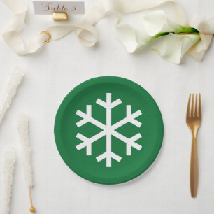 Plato De Papel Placa de papel verde con copo de nieve