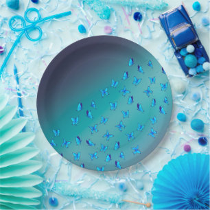 Plato De Papel Placa de papel verde con mariposas encantadas