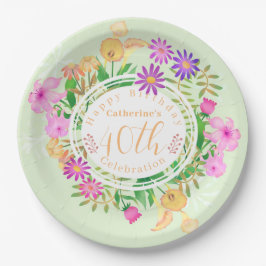 Plato De Papel Placa de papel verde de los jardines florales