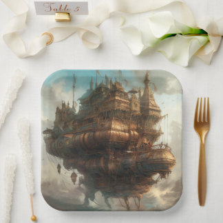 Plato De Papel Placa de papel: Viaje de Steampunk