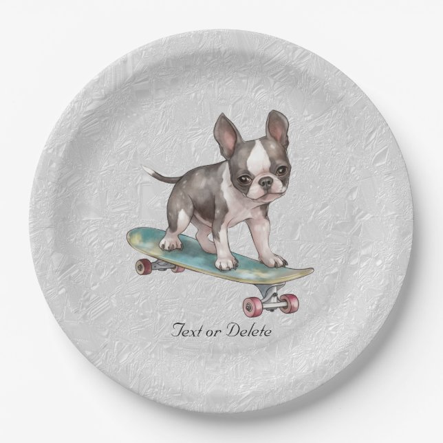 Plato De Papel Placa de papel Watercolor Boston Terrier (Anverso)