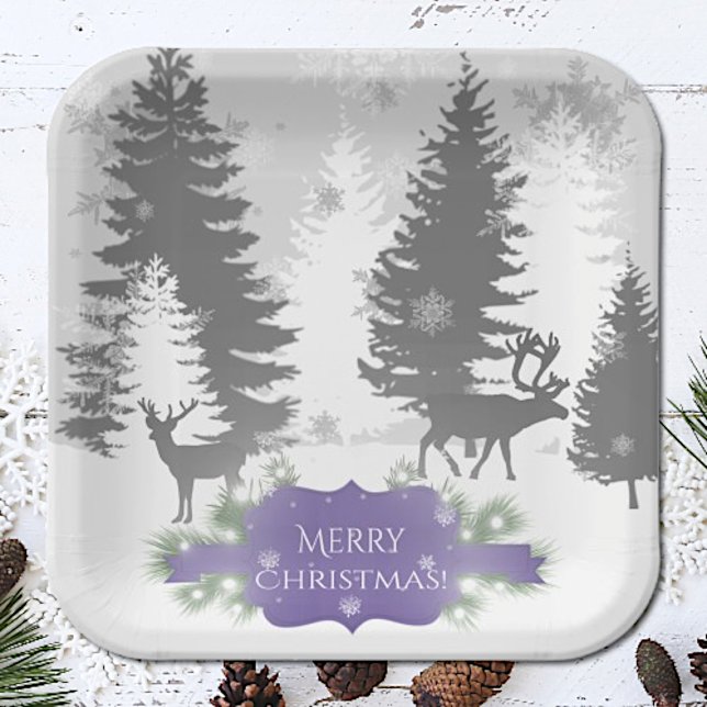 Plato De Papel Placa de papel Winter Wonderland - Púrpura (Purple Winter Wonderland Christmas Paper Plates)