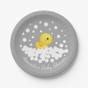 Plato De Papel Placa de pato de caucho Baby Shower 7"