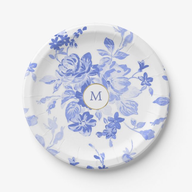 Plato De Papel placa de personalizable inicial delft azul bonito (Anverso)