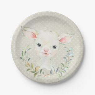 Plato De Papel Placa de postre neutra Woolie Lambert - Baby Showe