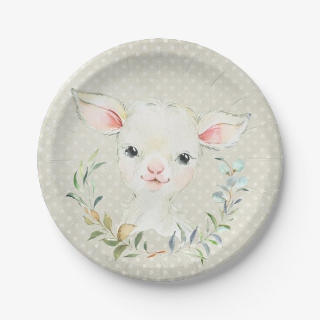Plato De Papel Placa de postre neutra Woolie Lambert - Baby Showe (Anverso)