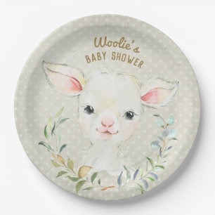 Plato De Papel Placa de postre neutra Woolie Lambert - Baby Showe