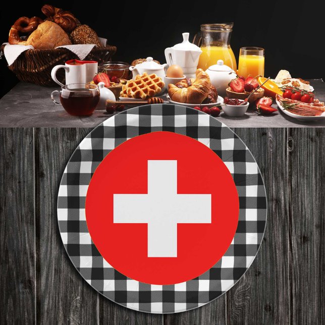 Plato De Papel Placa de Suiza, manta de búfalo y bandera suiza (Subido por el creador)