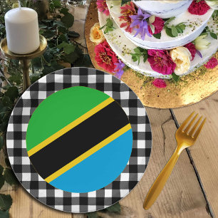 Plato De Papel Placa de Tanzania, plancha de búfalo y bandera de 