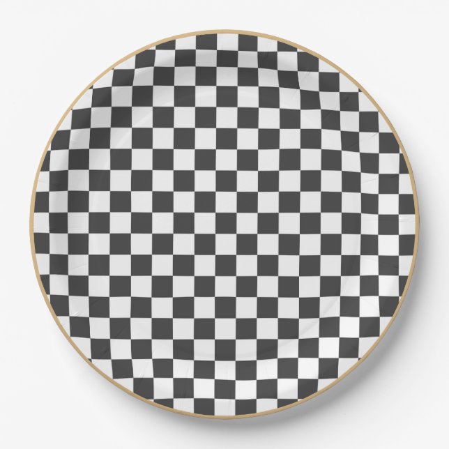Plato De Papel Placa de verificación negra y blanca (Anverso)