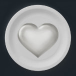 Plato De Papel Placa de vidrio plateado<br><div class="desc">Este plato de papel presenta un corazón de plata en forma con un aspecto de vidrio.  Ideal para fiestas de compromiso o celebraciones del aniversario de plata.</div>
