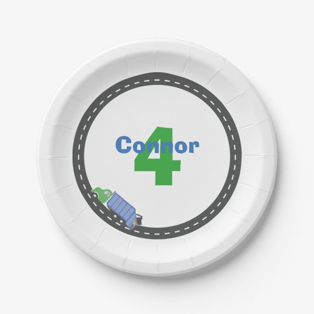 Plato De Papel Placa del cumpleaños del camión de basura (Anverso)