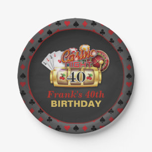 Plato De Papel Placa del cumpleaños del casino - 40.o cumpleaño