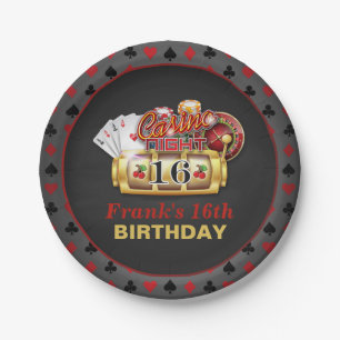 Plato De Papel Placa del cumpleaños del casino - décimosexto