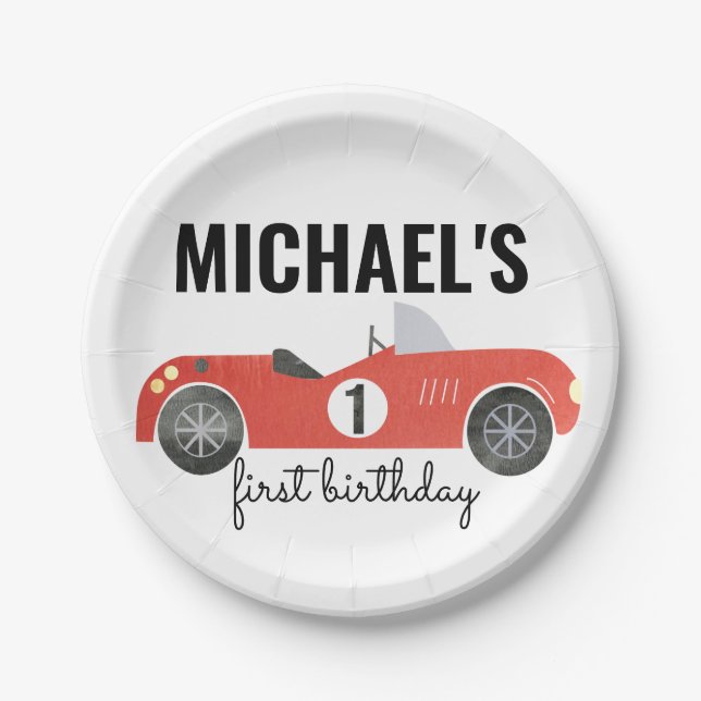 PLATO DE PAPEL PLACA DEL FIESTA DEL COCHE DE CARRERAS (Anverso)