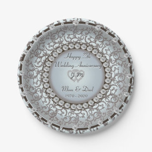 Plato De Papel Placa del monograma del aniversario de boda