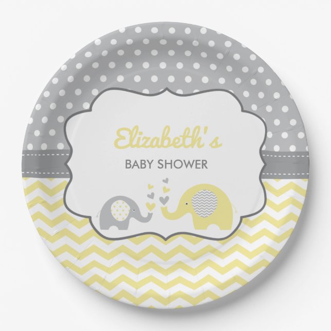 Plato De Papel Placa elefante Baby Shower, COLOR EDITABLE (Anverso)