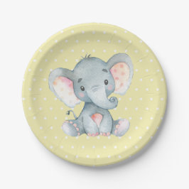 Plato De Papel Placa elefante de papel amarillo Baby Shower