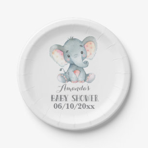 Plato De Papel Placa elefante de papel gris de Baby Shower