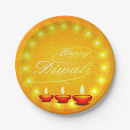 Plato De Papel Placa feliz Diwali amarillo de 7"