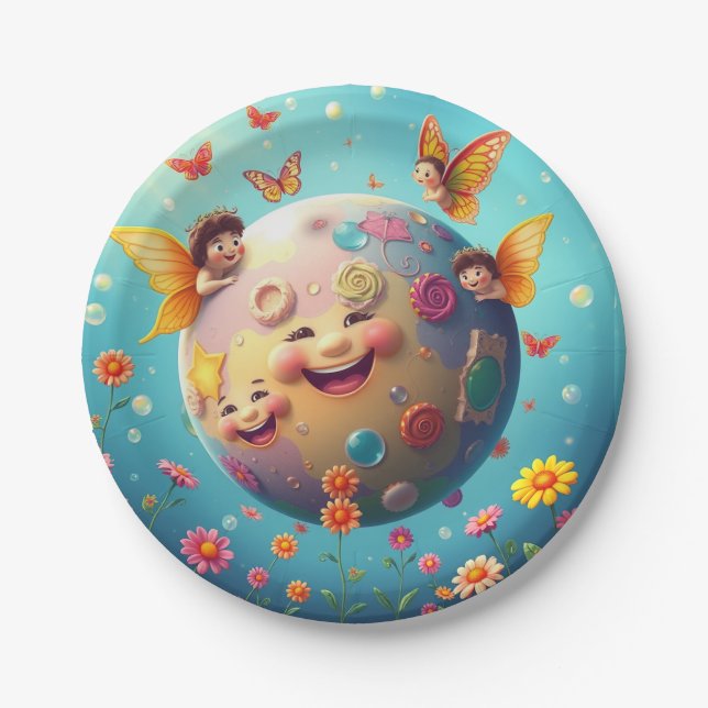 Plato De Papel Placa feliz planetaria (Anverso)